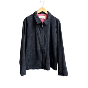 Peter Millar Mens Genuine Suede Leather Jacket Black Size L Zip Up preppy Quiet